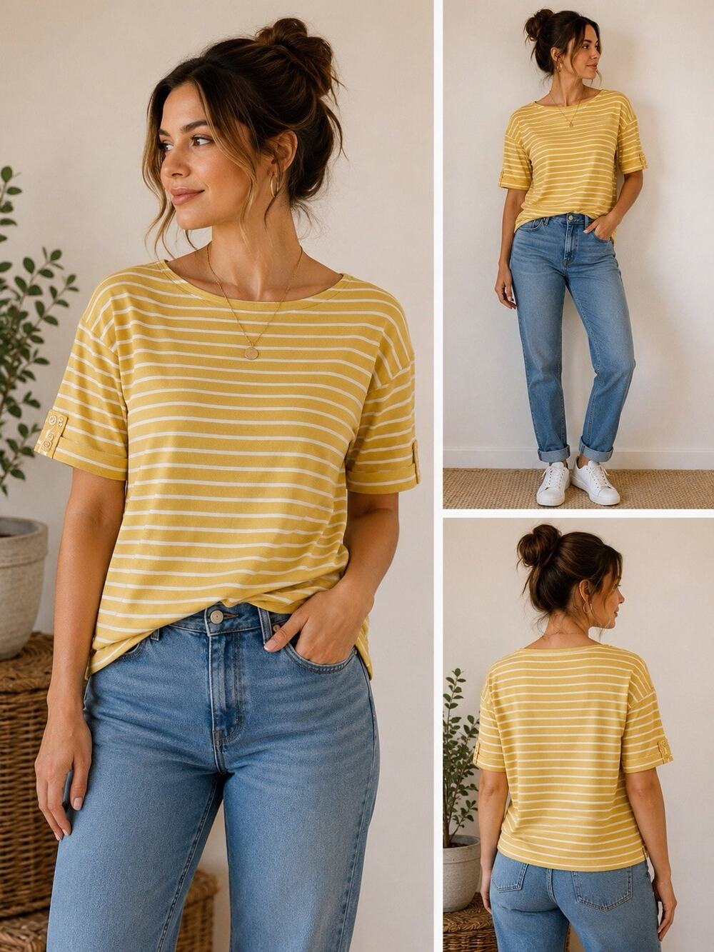 Christopher & Banks Shirt Womens Xl Yellow White Long Sleeve Minimalist Striped